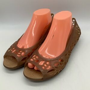 Crocs Isabella Jelly Beige Ballet Flats Peep Toe Light Cut Outs Sz 10